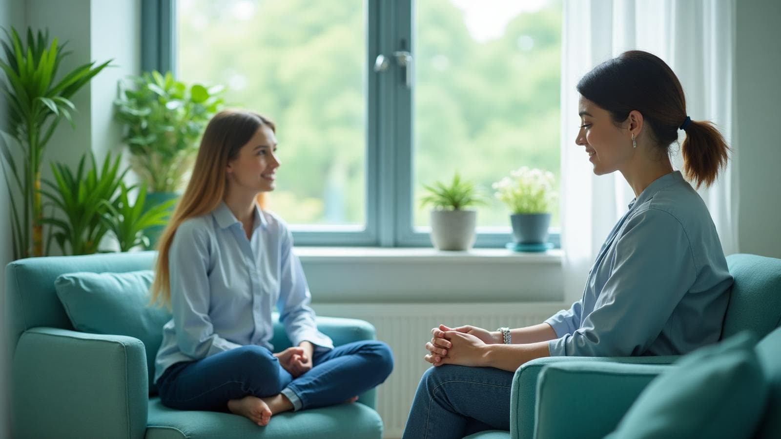 Calm therapy session in a bright, welcoming room